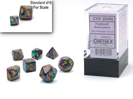 Chessex Festive Mini Polyhedral 7-Die Set — Mosaic/Yellow