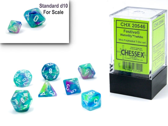 Chessex Festive Mini Polyhedral 7-Die Set — Waterlily/White