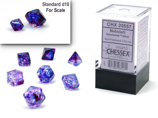 Chessex Nebula Mini Polyhedral 7-Die Set — Nocturnal/Blue Luminary