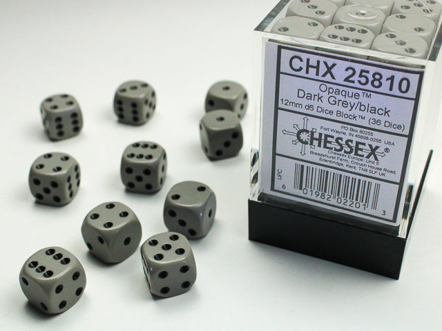 Chessex 12mm D6 Dice Block (36 Dice) (Dark Gray/Black)