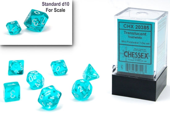 Chessex Translucent Mini Polyhedral 7-Die Set — Teal/White