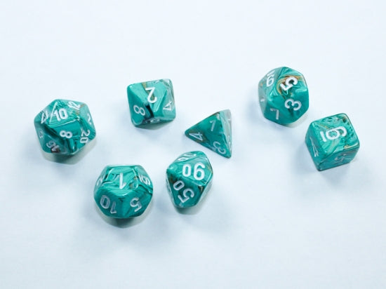 Chessex Marble Mini Polyhedral 7-Die Set — Oxi-Copper/White