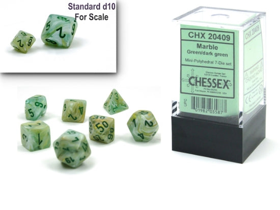 Chessex Marble Mini Polyhedral 7-Die Set — Green/Dark Green