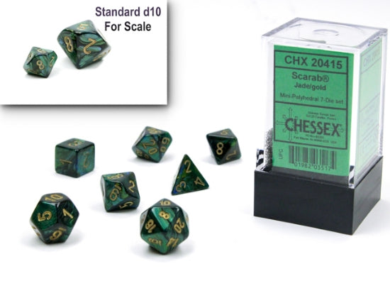 Chessex Scarab Mini Polyhedral 7-Die Set — Jade/Gold