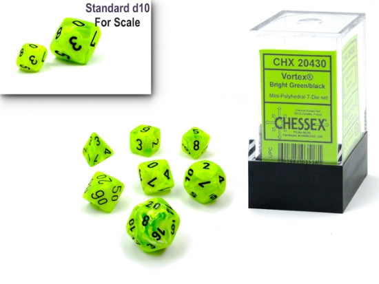 Chessex Vortex Mini Polyhedral 7-Die Set — Bright Green/Black