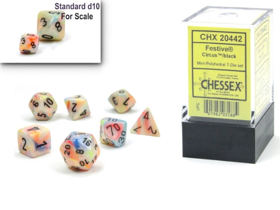Chessex Festive Mini Polyhedral 7-Die Set — Circus/Black