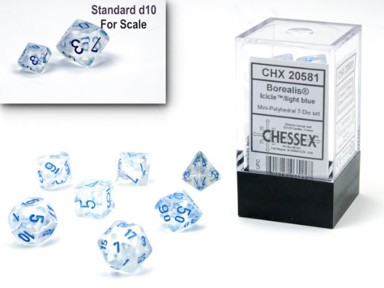 Chessex Borealis Mini Polyhedral 7-Die Set — Icicle/Light Blue Luminary