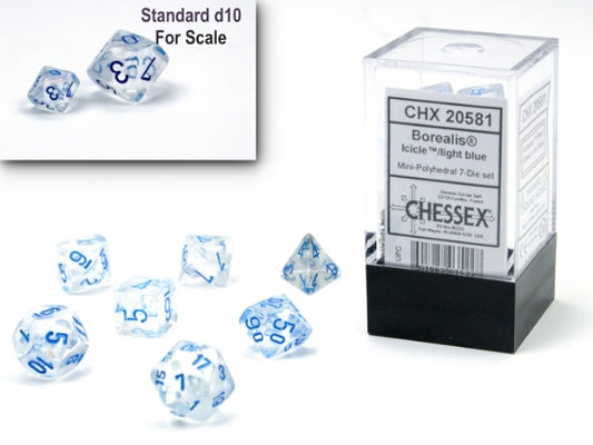 Chessex Borealis Mini Polyhedral 7-Die Set — Icicle/Light Blue Luminary