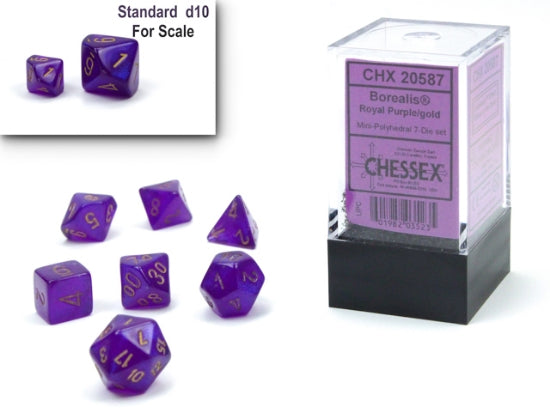 Chessex Borealis Mini Polyhedral 7-Die Set — Royal Purple/Gold Luminary