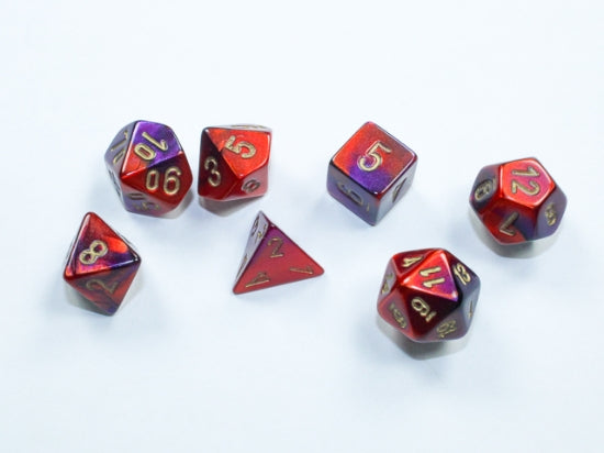 Chessex Gemini Mini Polyhedral 7-Die Set — Purple-Red/Gold