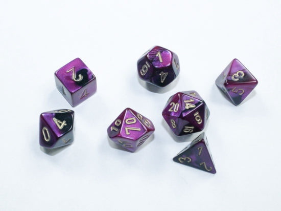 Chessex Gemini Mini Polyhedral 7-Die Set — Black-Purple/Gold