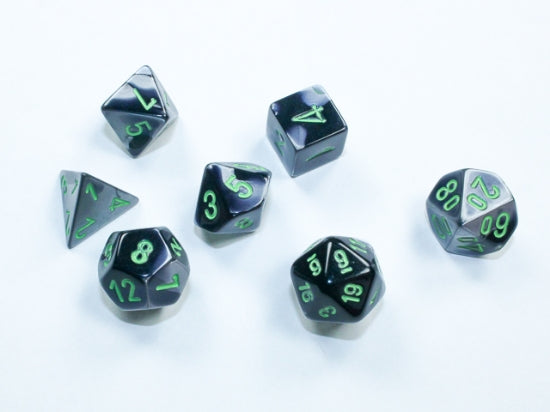 Chessex Gemini Mini Polyhedral 7-Die Set — Black-Grey/Green