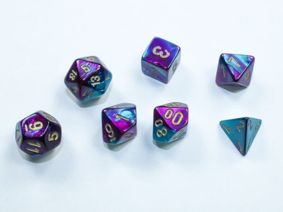 Chessex Gemini Mini Polyhedral 7-Die Set — Purple-Teal/Gold