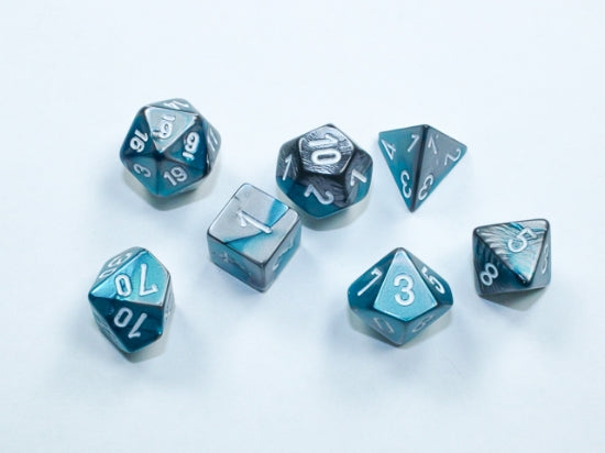 Chessex Gemini Mini Polyhedral 7-Die Set — Steel-Teal/White