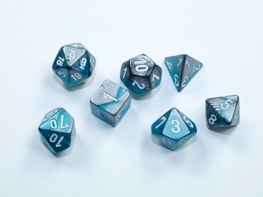 Chessex Gemini Mini Polyhedral 7-Die Set — Steel-Teal/White