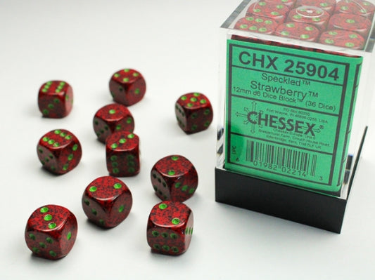 Chessex Speckled 12mm D6 Dice Block (36ct) — Strawberry