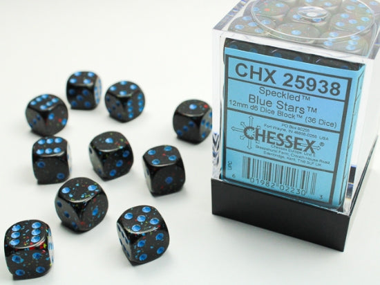 Chessex Speckled 12mm D6 Dice Block (36ct) — Blue Stars