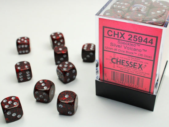 Chessex Speckled 12mm D6 Dice Block (36ct) — Silver Volcano