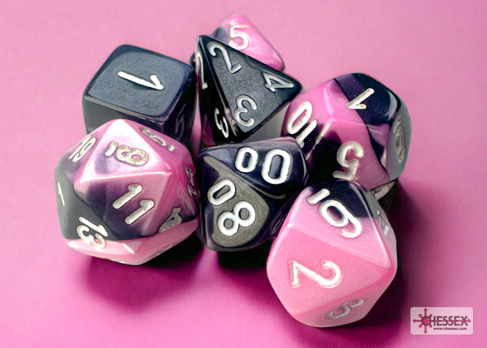 Chessex Gemini Mini Polyhedral 7-Die Set — Black-Pink/White