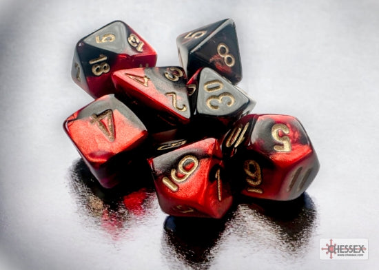 Chessex Gemini Mini Polyhedral 7-Die Set — Black-Red/Gold