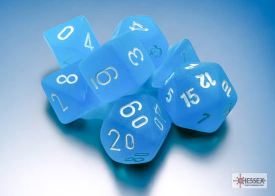 Chessex Frosted Mini Polyhedral 7-Die Set — Caribbean Blue/White