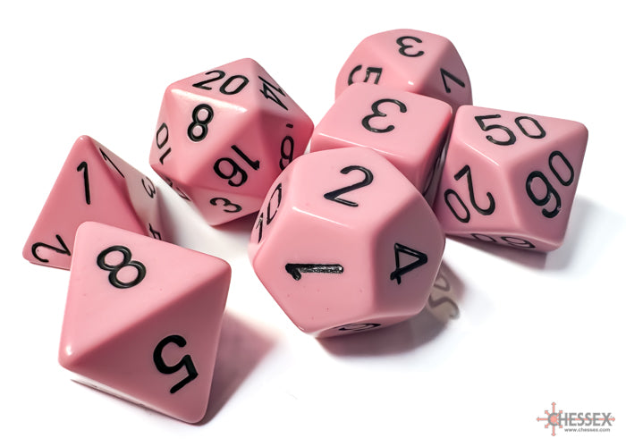 Chessex Opaque Polyhedral 7-Die Set — Pastel Pink/Black