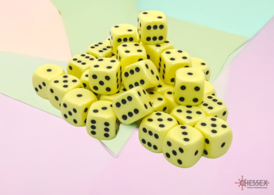 Chessex Opaque 12mm D6 Dice Block (36ct) — Pastel Yellow/Black