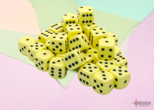 Chessex Opaque 12mm D6 Dice Block (36ct) — Pastel Yellow/Black