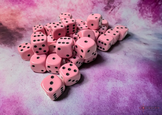Chessex Opaque 12mm D6 Dice Block (36ct) — Pastel Pink/Black