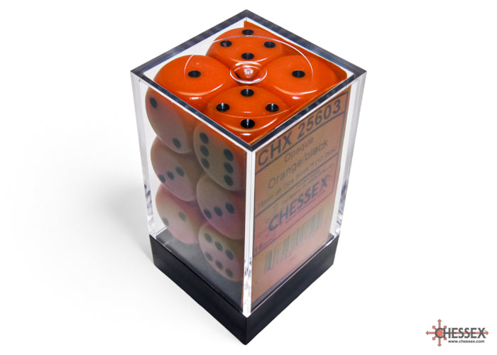 Chessex Opaque 16mm D6 Dice Block (12ct) — Orange/Black