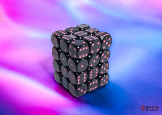 Chessex Opaque 12mm D6 Dice Block (36ct) — Black/Pink
