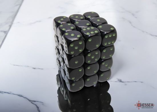 Chessex Opaque 12mm D6 Dice Block (36ct) — Black/Green