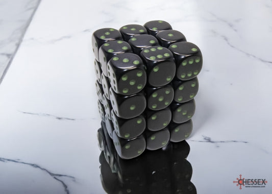Chessex Opaque 12mm D6 Dice Block (36ct) — Black/Green