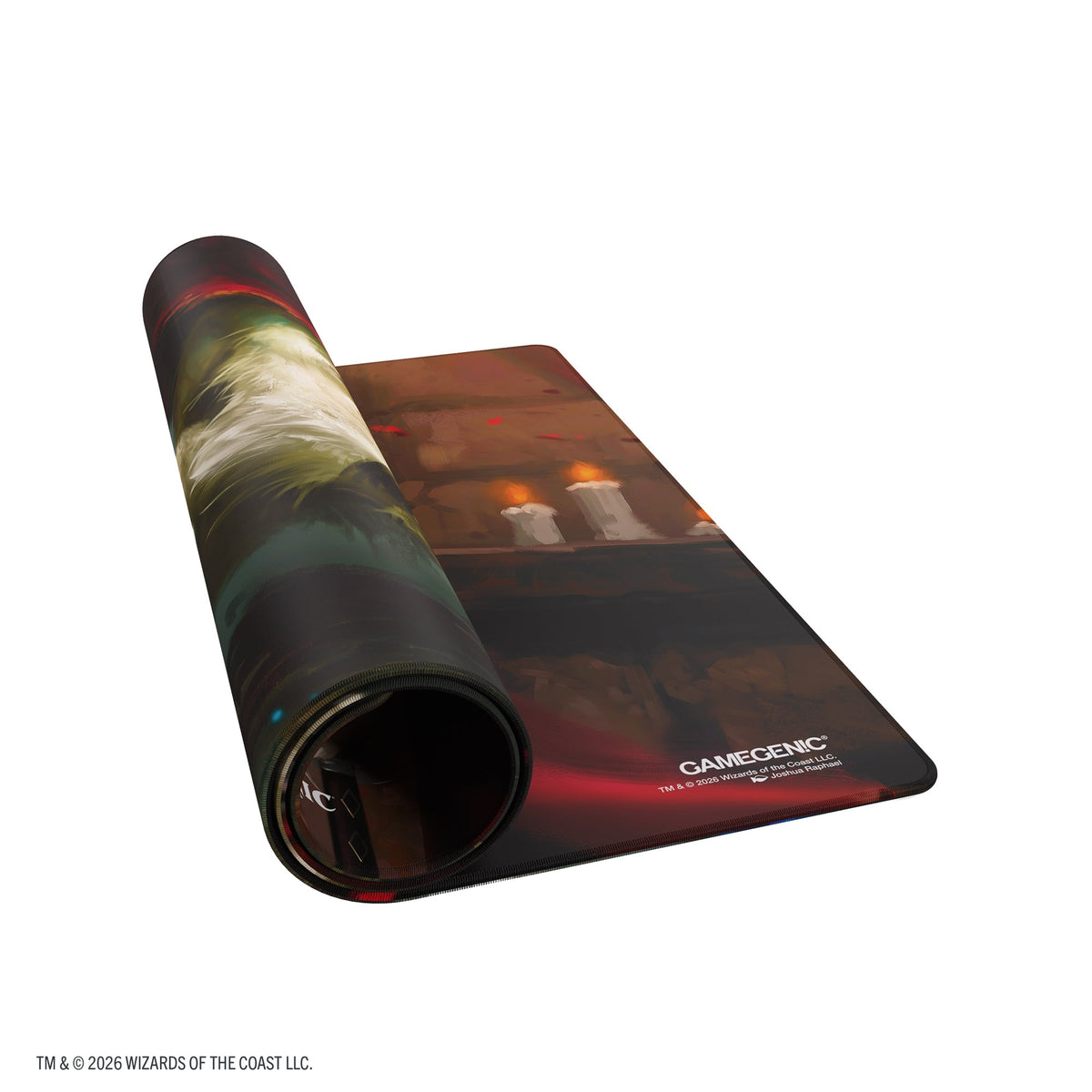 Gamegenic Double-Sided Playmat Reality Fracture Edgar, partially rolled showing Gamegenic branding