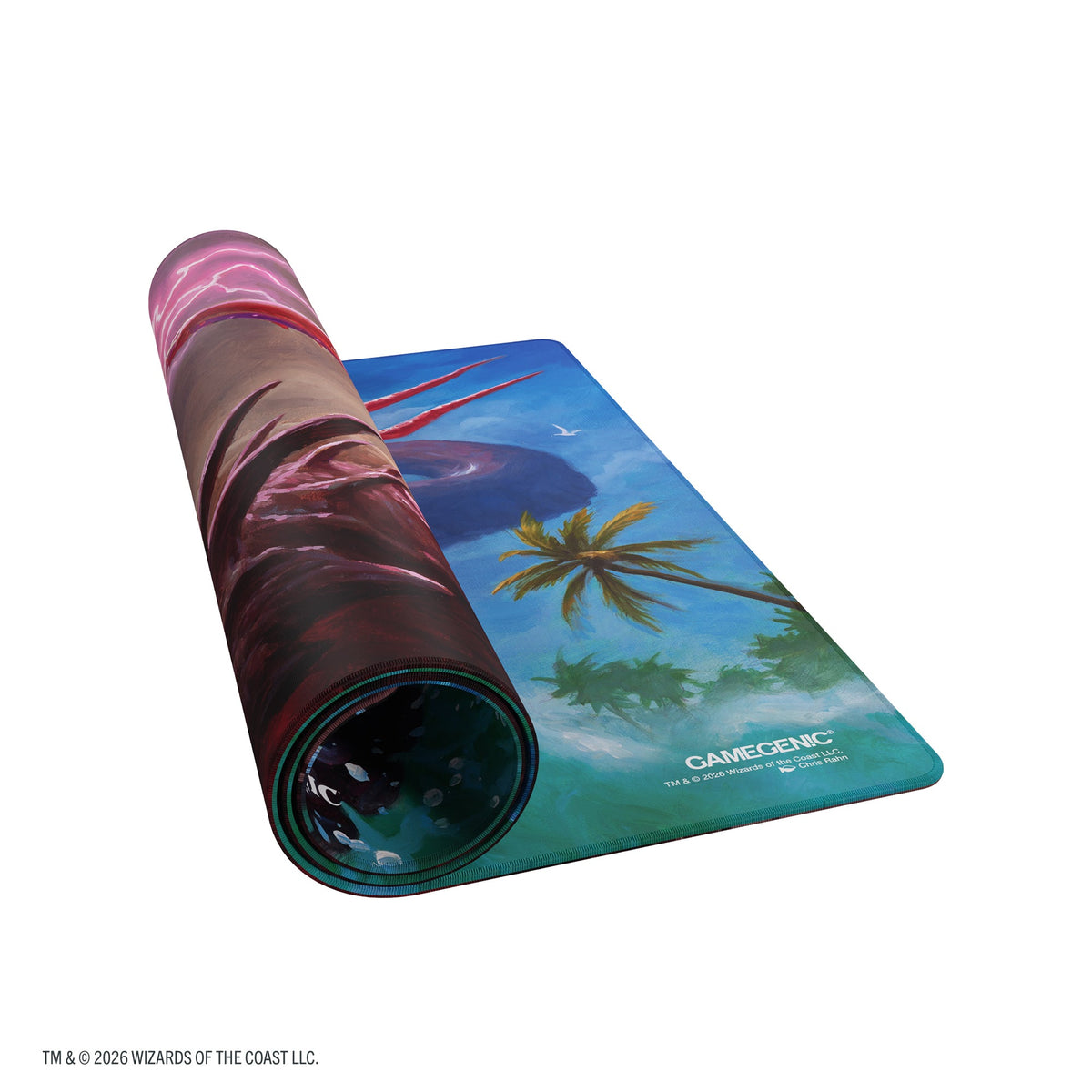 Gamegenic Double-Sided Playmat Reality Fracture Kiora, partially rolled showing Gamegenic branding