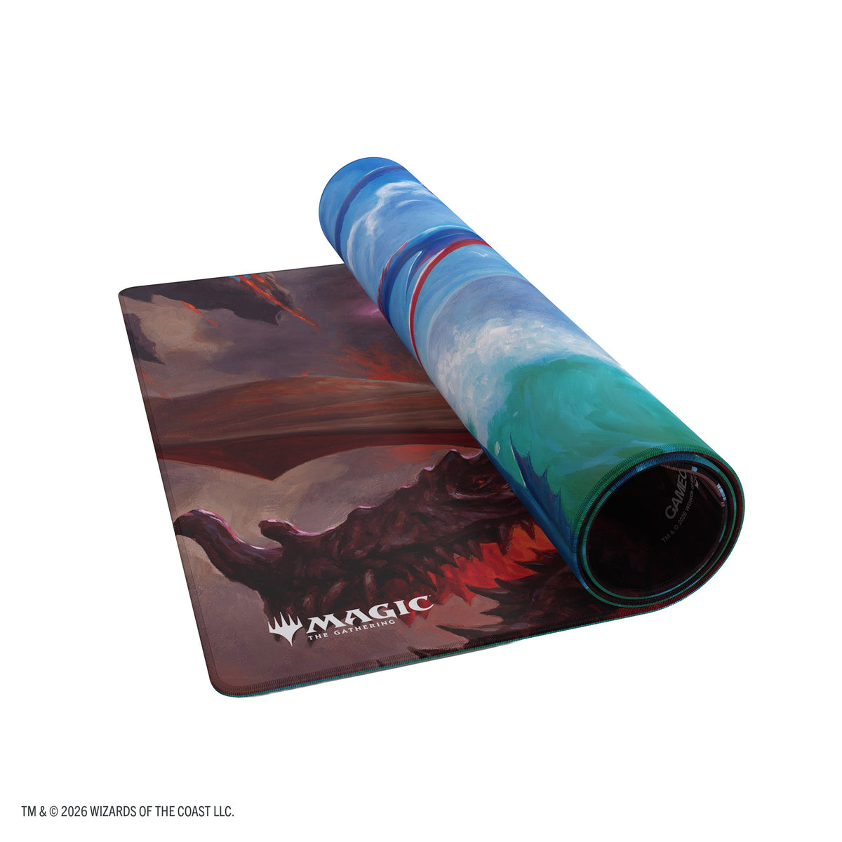 Gamegenic Double-Sided Playmat Reality Fracture Kiora, partially rolled showing Magic: The Gathering branding