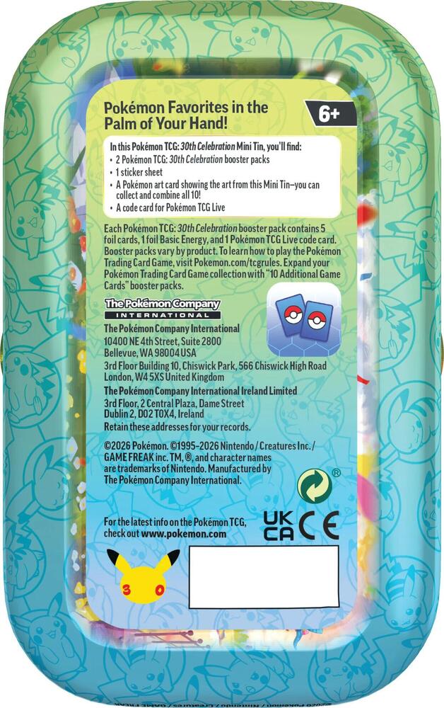 Pokemon TCG 30th Celebration Mini Tin (Lapras) back