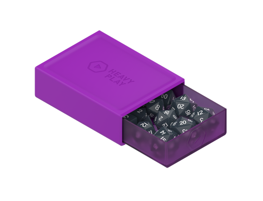 Heavy Play RNG Dice Box - Bard Purple, tray open with dice