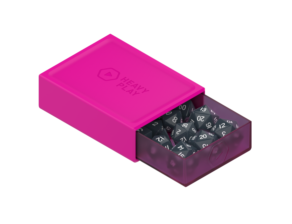 Heavy Play RNG Dice Box - Sorcerer Pink, tray open with dice