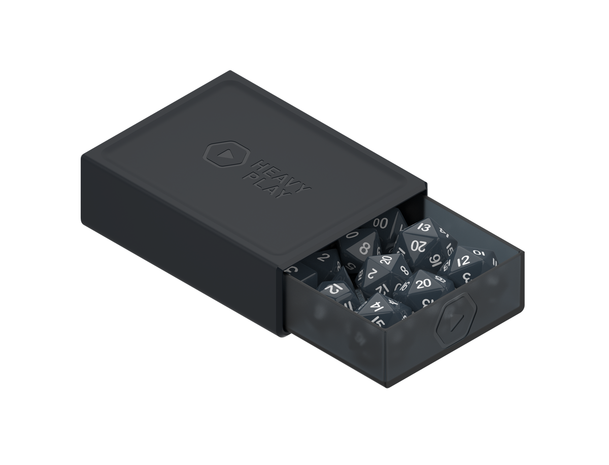 Heavy Play RNG Dice Box - Warlock Black, tray open with dice