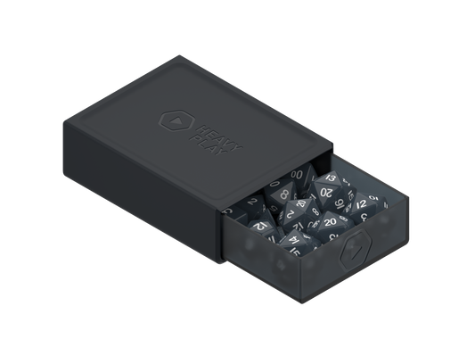 Heavy Play RNG Dice Box - Warlock Black, tray open with dice